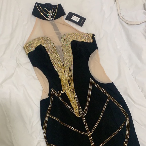 Fashionnova Rhinestone & Mesh Insert Halter Dress - Picture 5 of 6